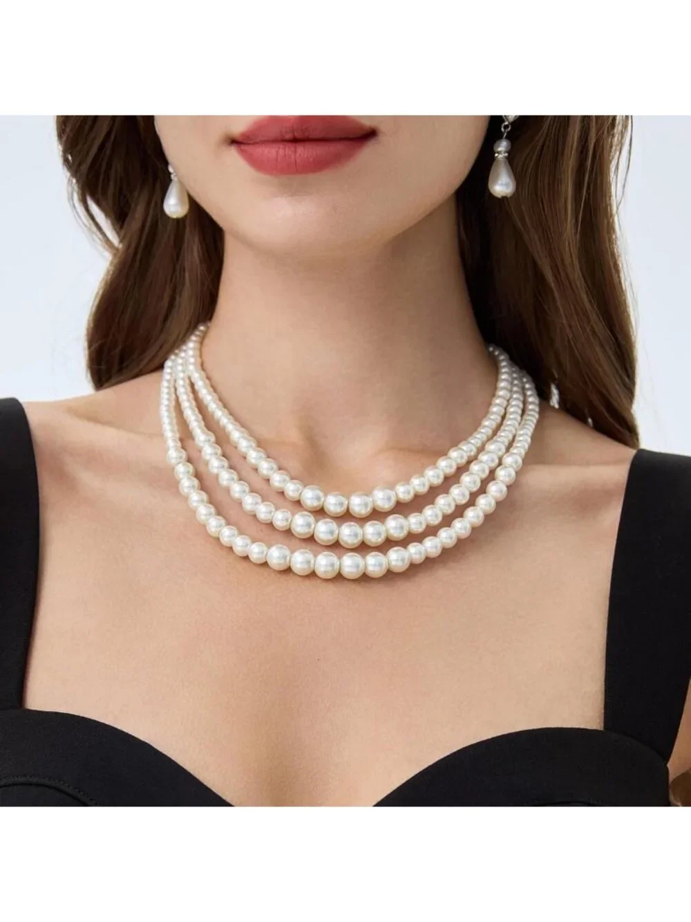 Elegant 3-Strand White Faux Pearl Necklace for Women - Vintage 1920s Gatsby
